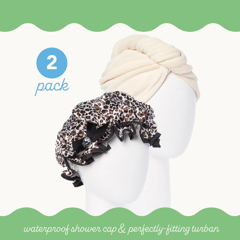 Turbie Twist waterproof shower cap keeps hair dry during showers.