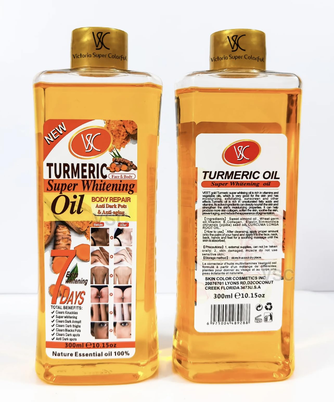 Turmeric Oil Super Whitening face bottle highlights glow-boosting formula for radiant skin