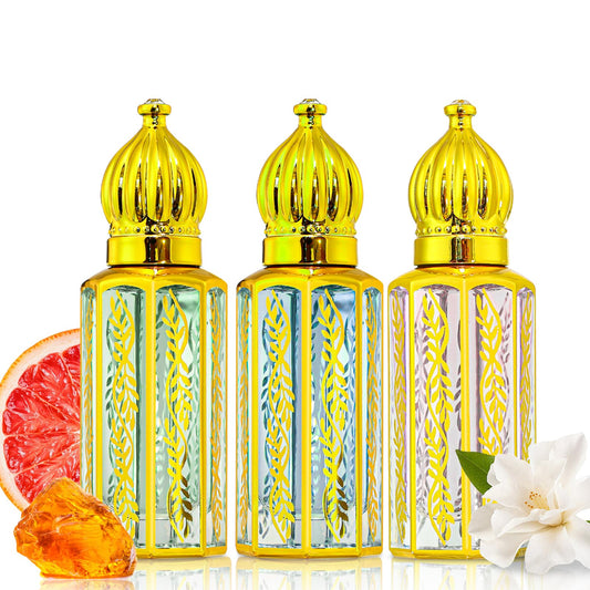 Tuteshow Arabian perfume roll-on bottle close-up shows smooth application and a long-lasting scent.