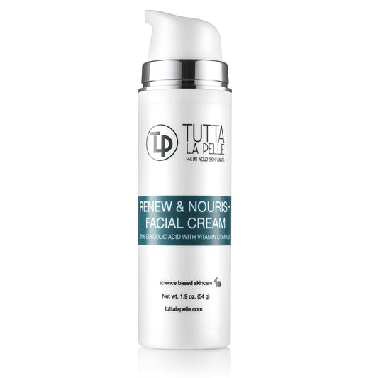 Tutta La Pelle Glycolic Cream 20% bottle emphasizes oil-free, day and night hydration