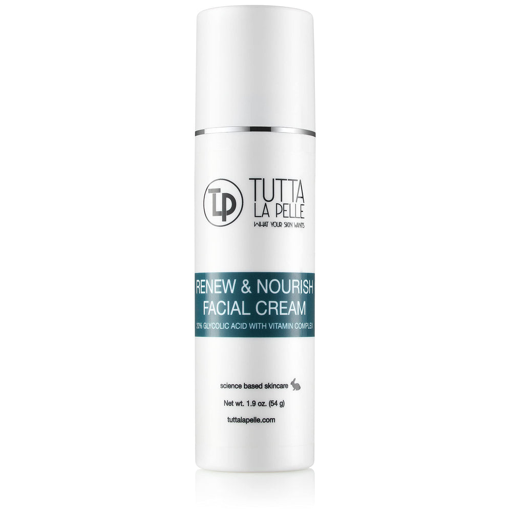 Glycolic Cream vitamin complex label focuses on A, C, E and CoQ10 benefits