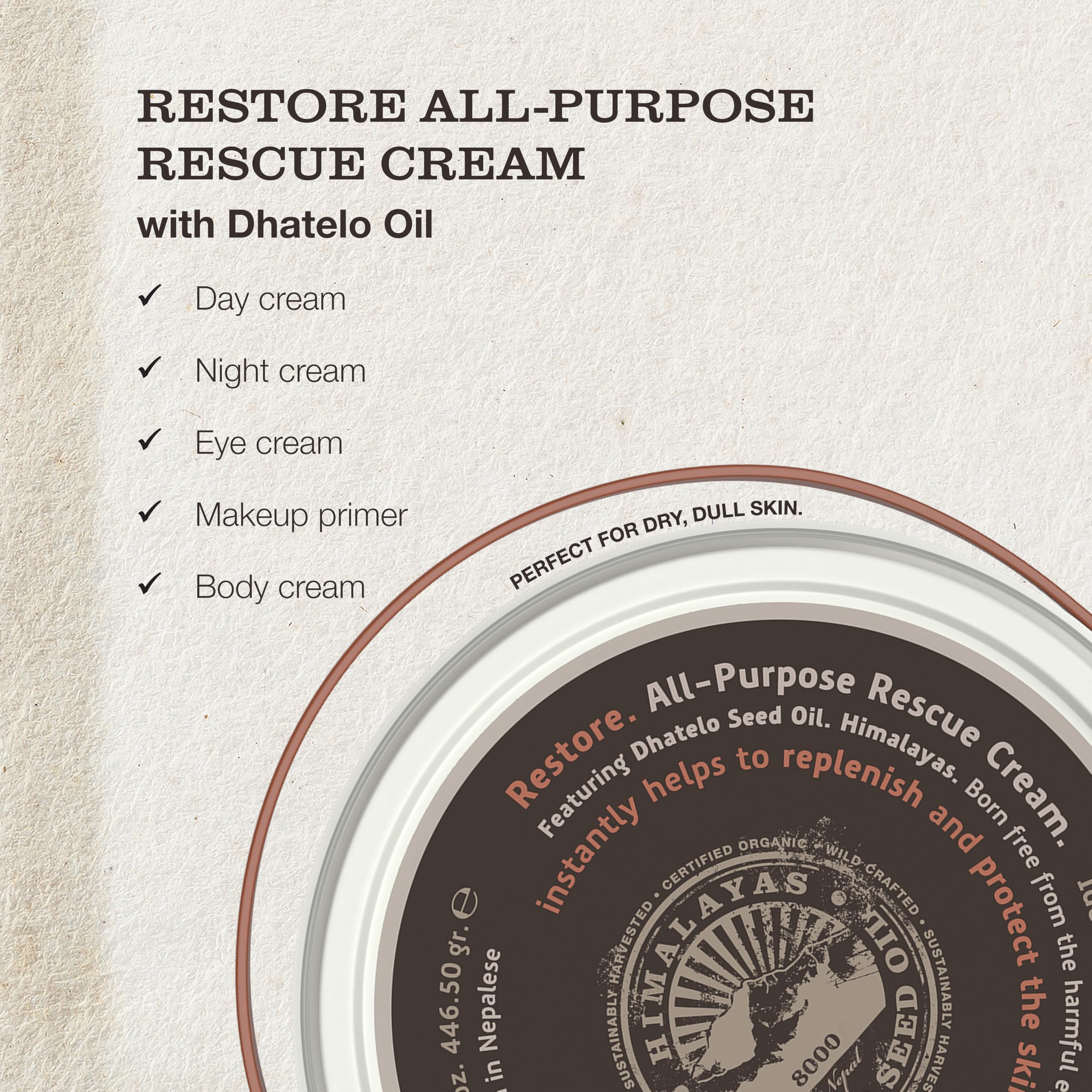 Tweak’d by Nature Restore cream label close-up highlights 5-in-1 versatility.
