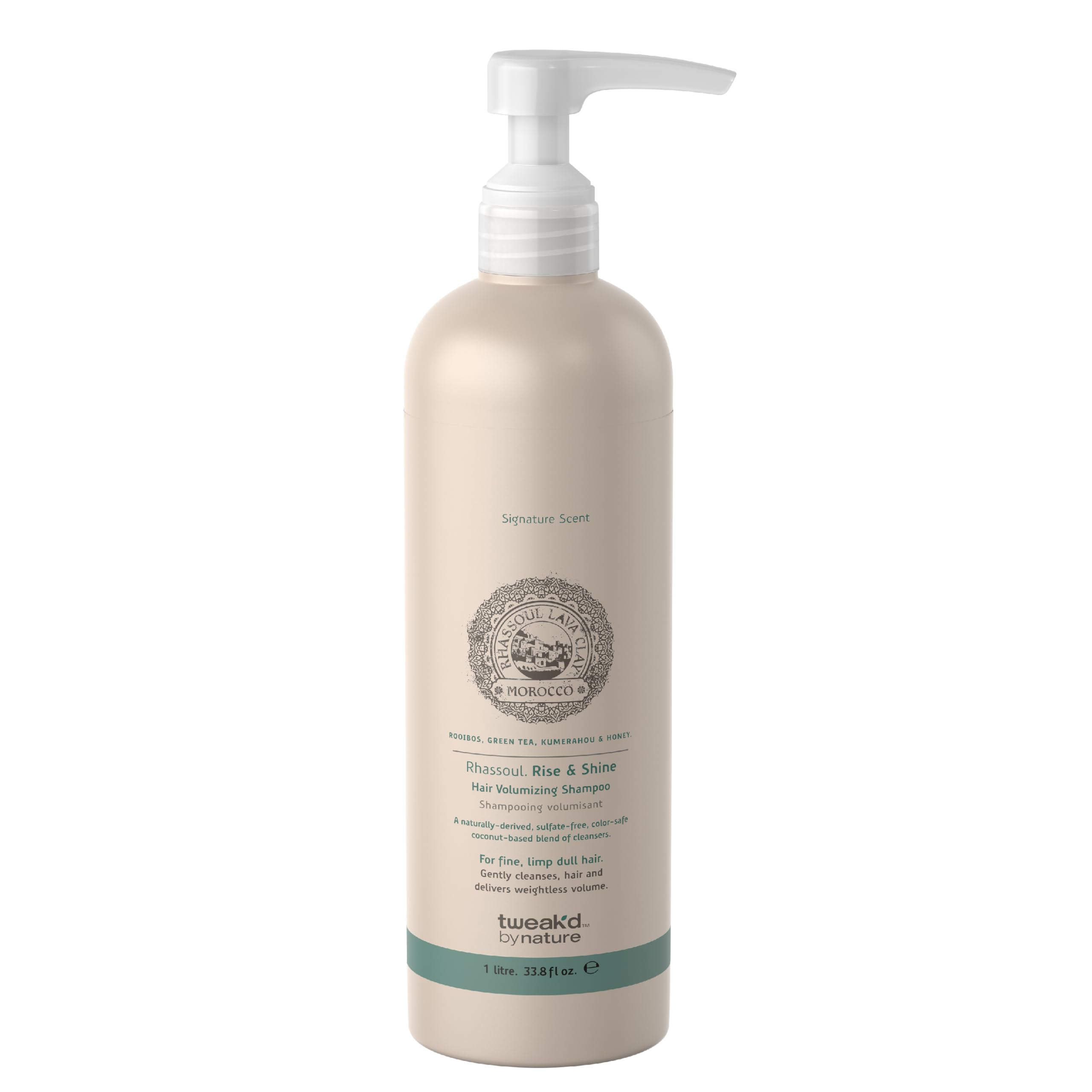 Tweak’d by Nature Rise & Shine shampoo bottle showing volume-boosting formula for oily hair