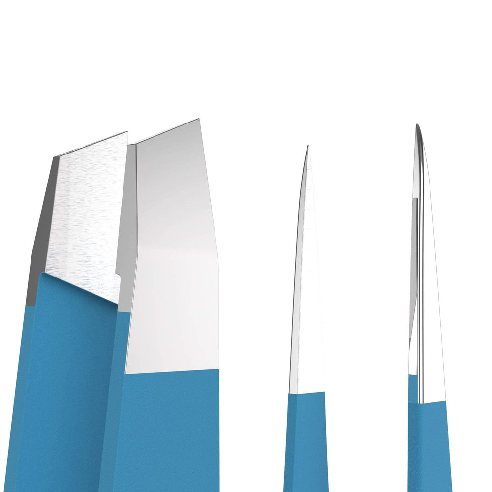 Tweezer Guru pointed tweezers in teal target ingrown hairs with pinpoint accuracy.