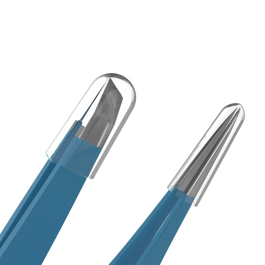 Tweezer Guru slant tweezers in teal provide a secure grip for quick hair removal.