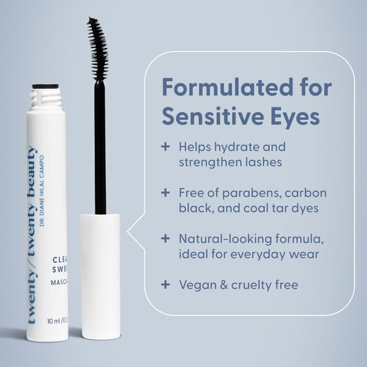 Close-up of Twenty Twenty mascara wand for precise, controlled lengthening.