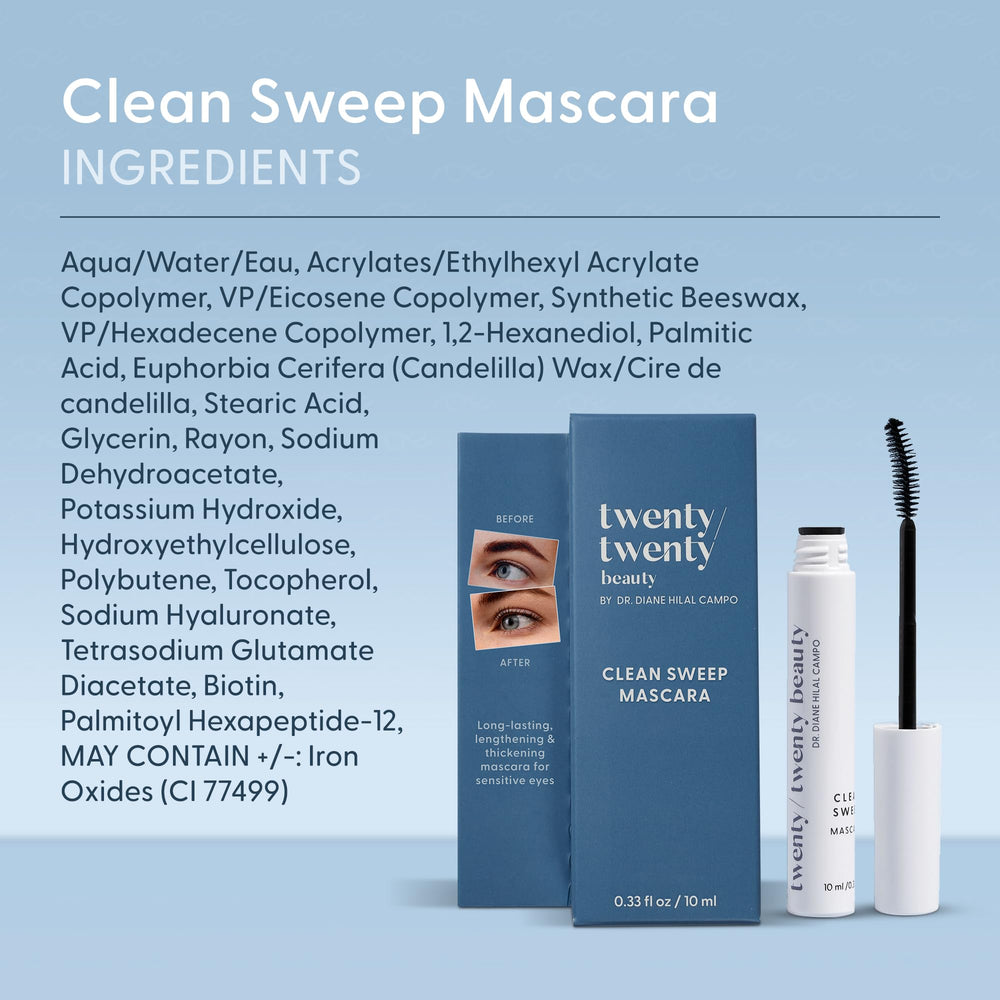 Safe for sensitive eyes Twenty Twenty mascara suitable for lens wearers.