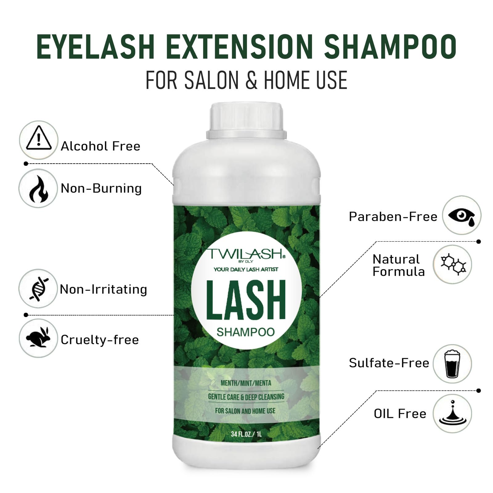 Twilash by DLY mint 1L bottle ready for daily eyelash cleansing.
