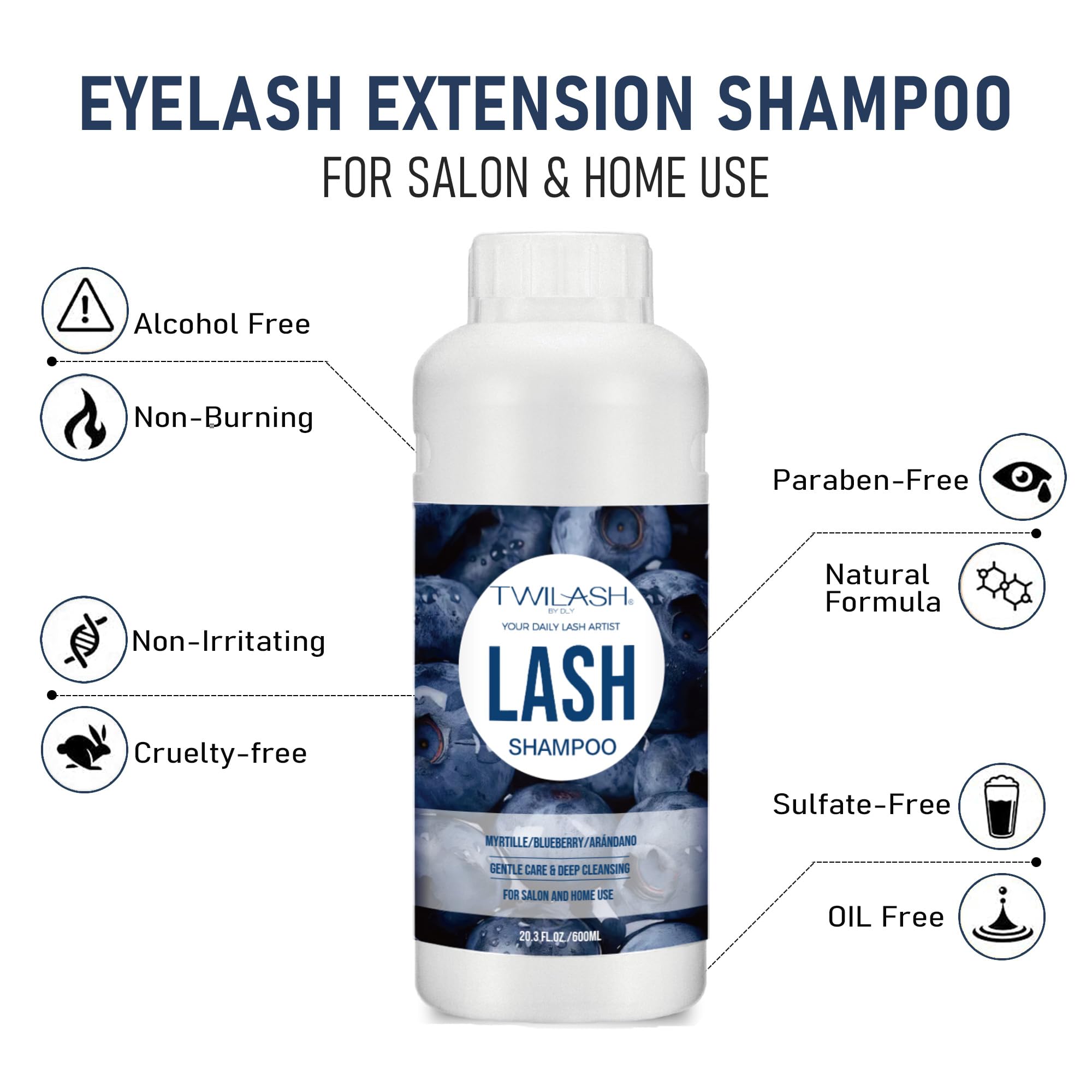 TWILASH BY DLY 600ml bottle shows rich lather for daily lash care.