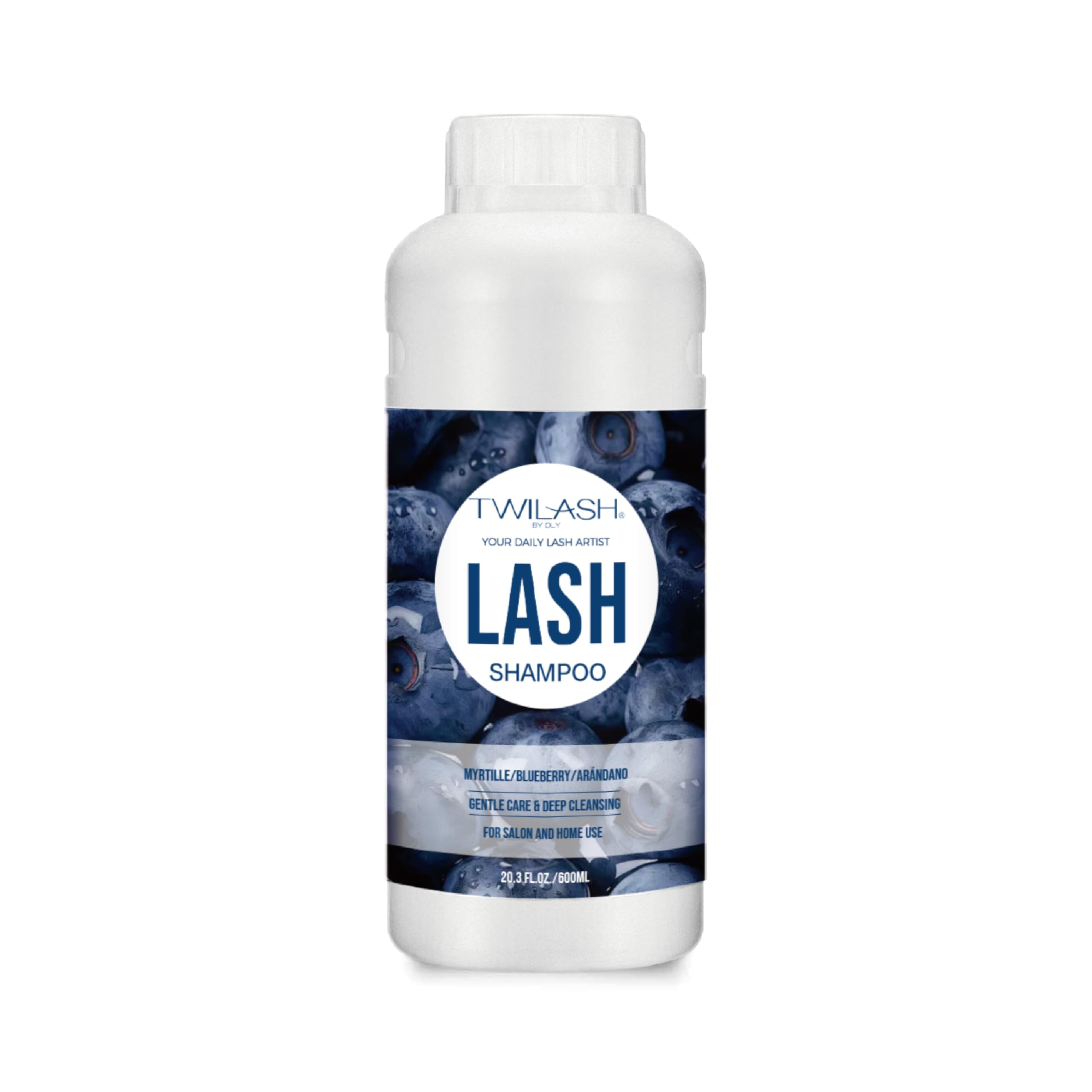TWILASH BY DLY Blueberry 600ml lash shampoo bottle for gentle extension cleansing.