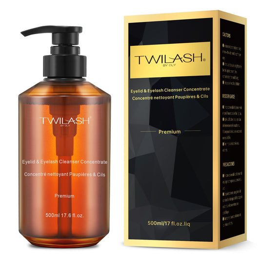 Twilash By DLY bulk concentrate bottle front label for DIY lash cleansing and long-lasting extensions.