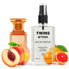 TWINS PARFUM Bitter Peach bottle front view for daily unisex wear.