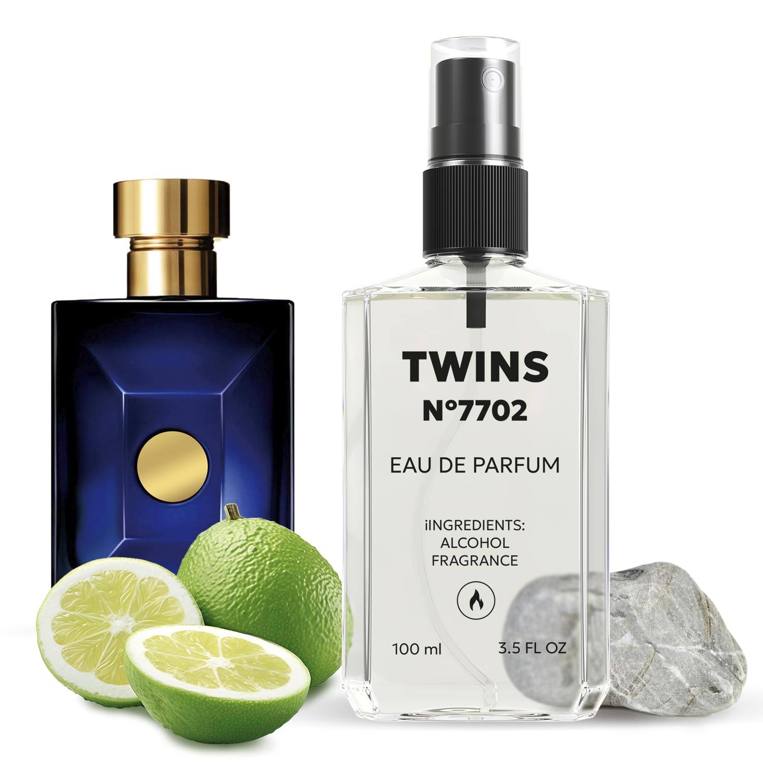 TWINS Impression of Dylan Blue bottle-front shows a floral-fruity scent for all-day wear