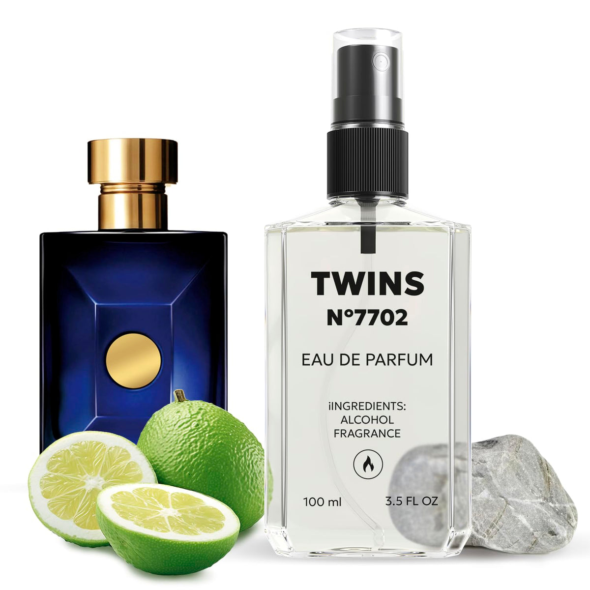 TWINS Impression of Dylan Blue bottle-front shows a floral-fruity scent for all-day wear