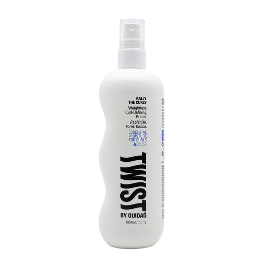 TWIST Rally The Curls bottle being poured for weightless hydration and defined curls