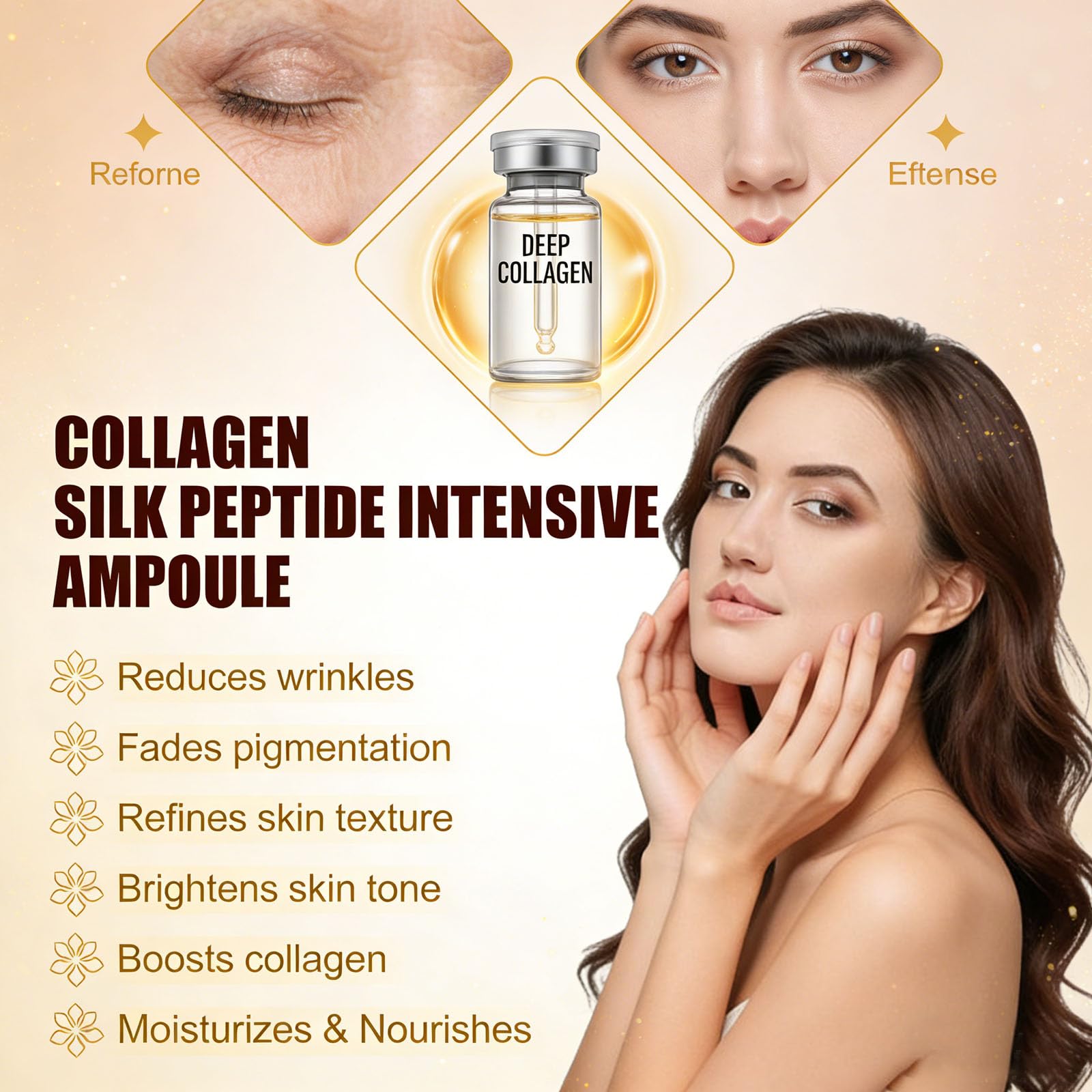 Vanity display of 2PCS Silk Peptide Deep Collagen Serum kit for skincare routine.