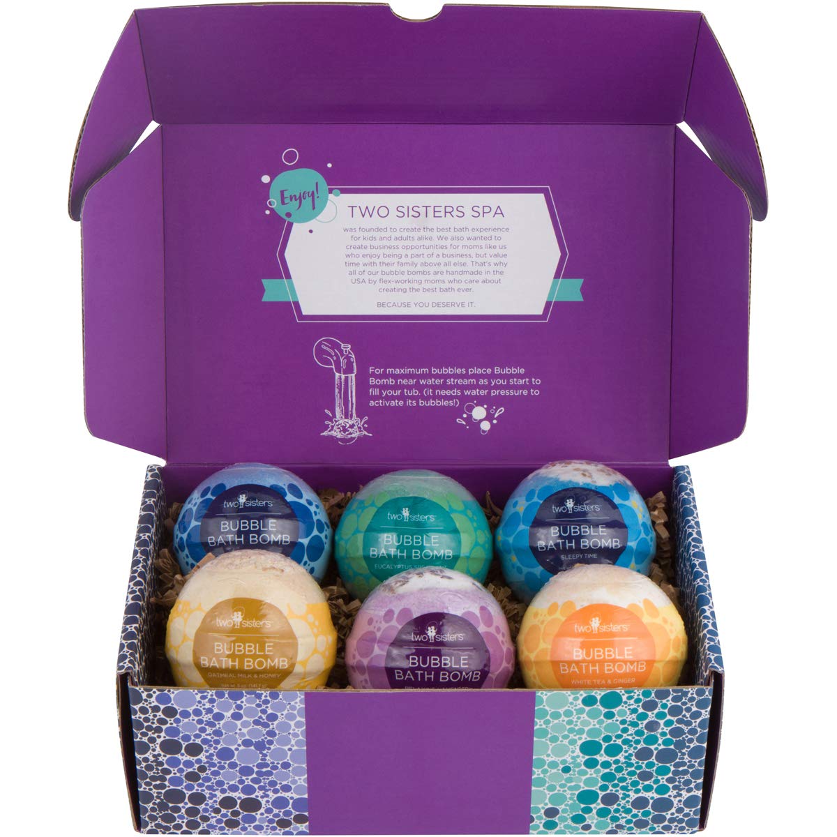 Two Sisters color and bubble bath bombs transform baths into playful relaxing moments
