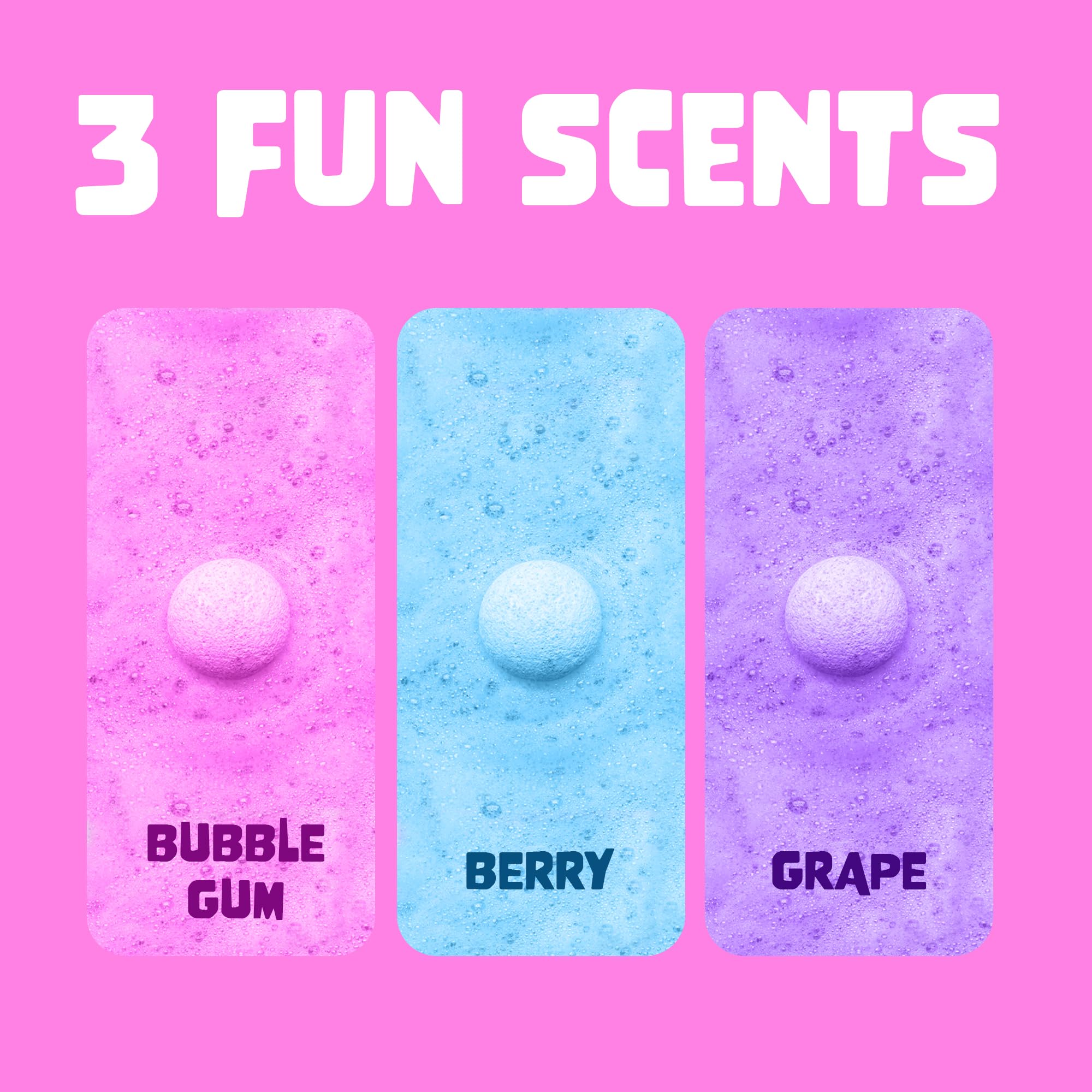 Two Sisters fruity-scented bath bomb enhances kid-friendly bath experience.