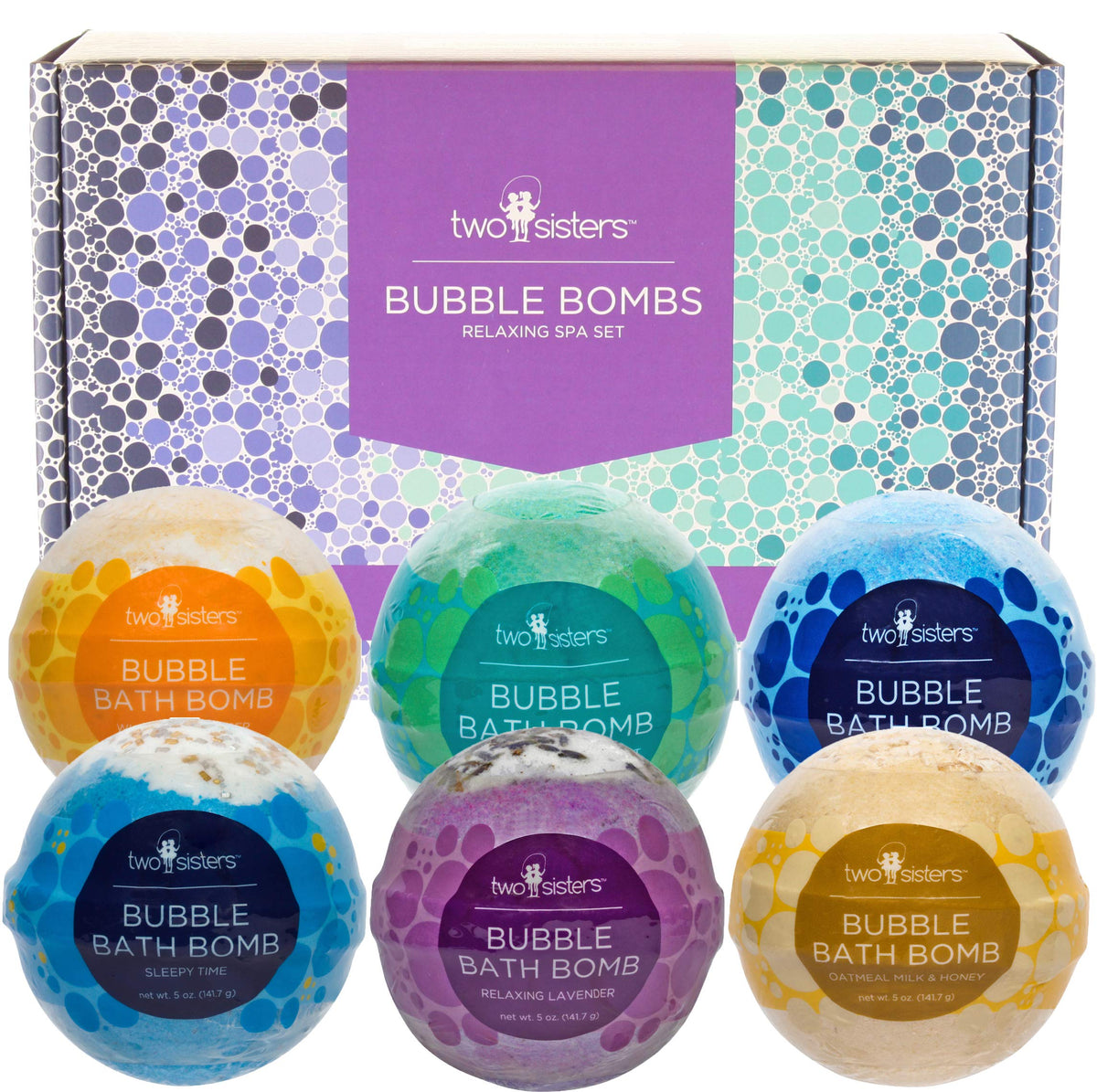 Two Sisters relaxing bath bombs create vibrant bubbles for a soothing at home spa