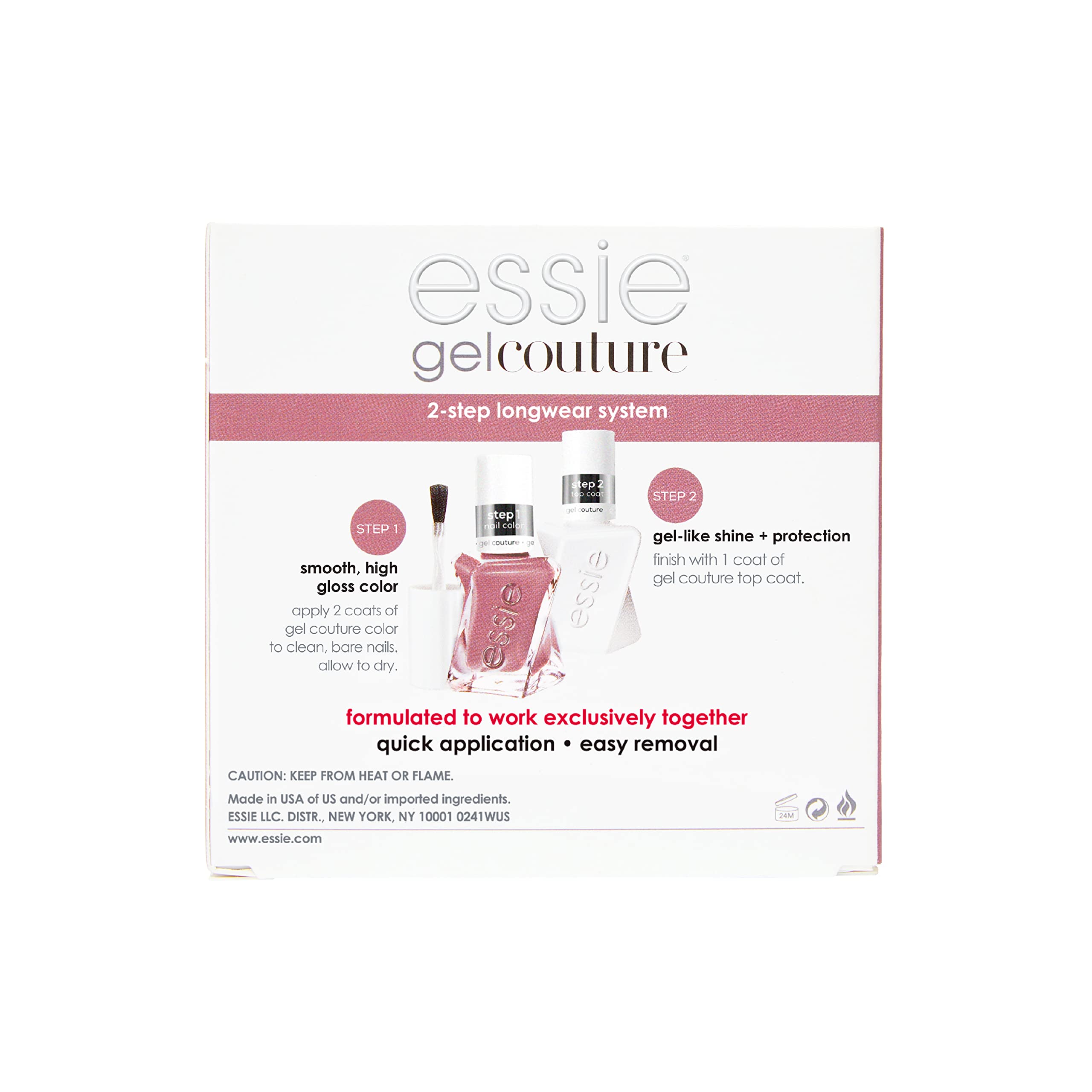 two-step application diagram from essie gel couture highlighting quick process