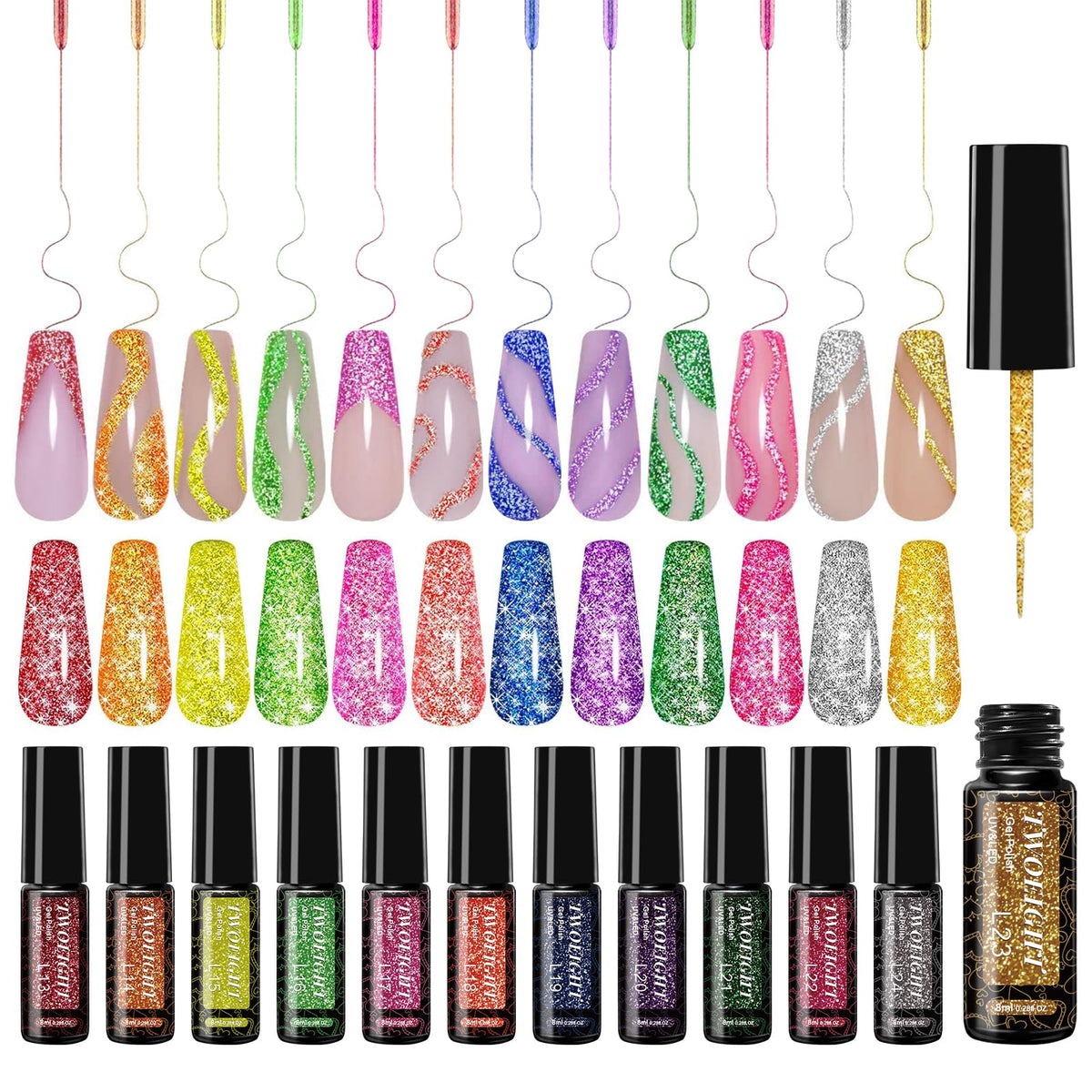 TwoEIGHT reflective glitter gel liner bottle showing diamond sparkle