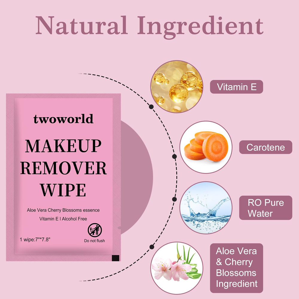 Twoworld individually wrapped facial wipes ensure hygiene and easy packing.