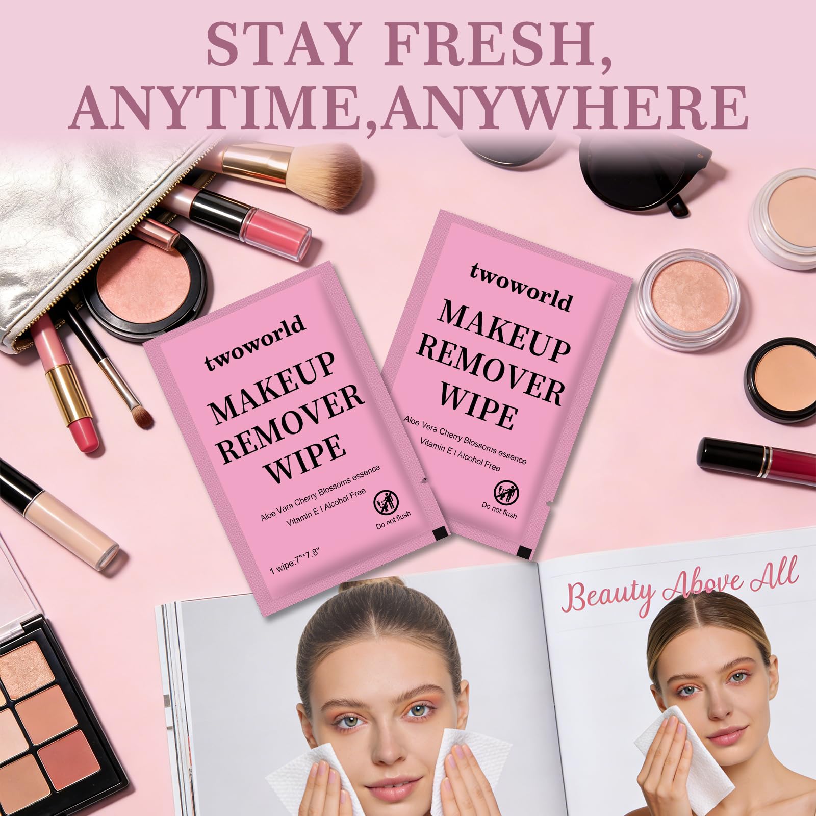 Twoworld makeup remover wipe removes mascara smoothly with gentle formula.