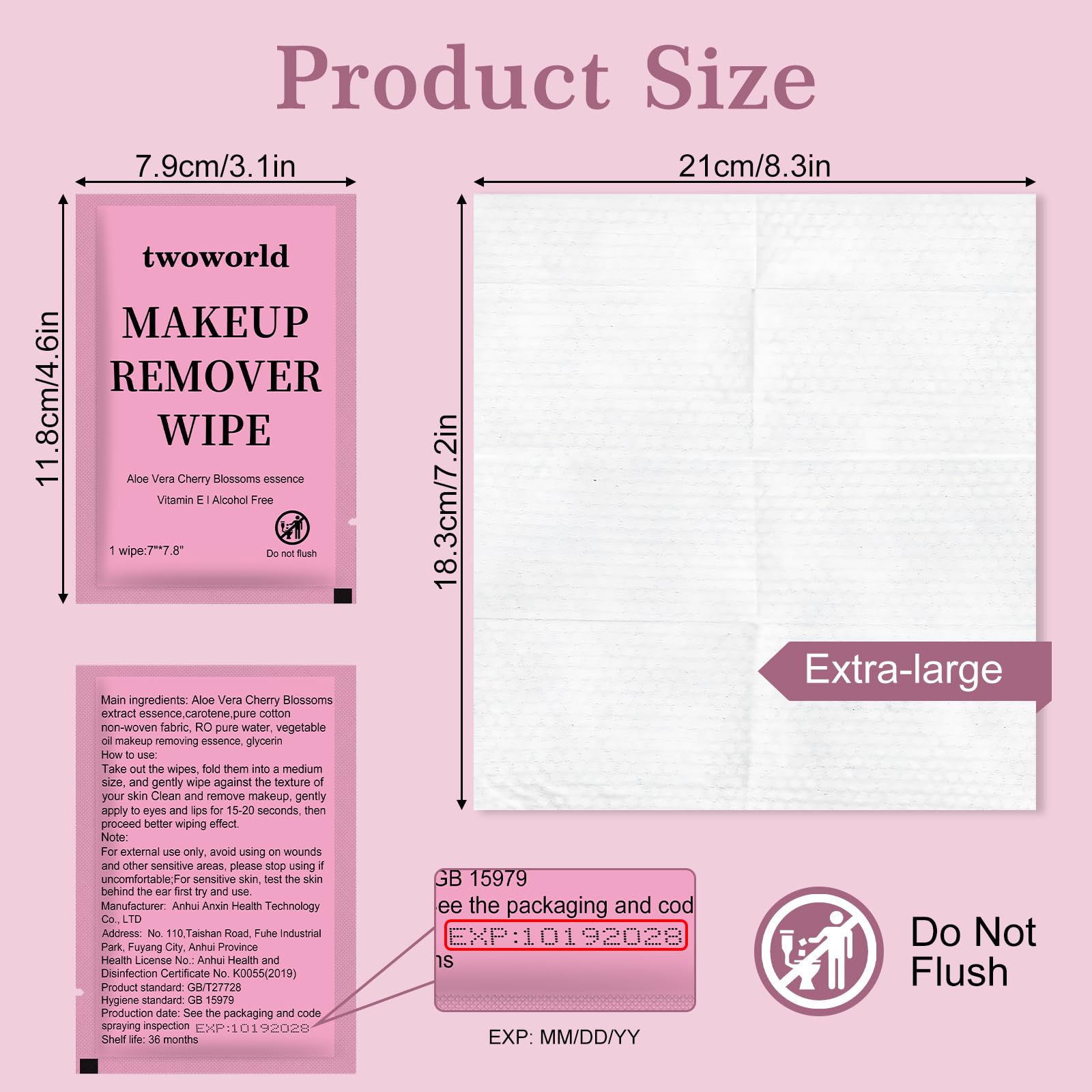 Twoworld travel-size makeup remover wipes in compact pack for on-the-go use.