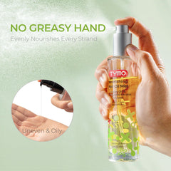 TYMO Argan Hair Oil Spray ingredients highlight organic oils delivering nourishing shine