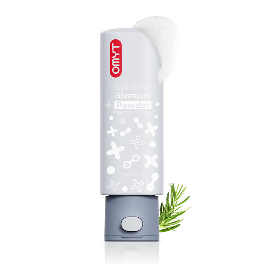 TYMO Clarifying Shampoo rosemary powder jar demonstrates portable cleansing power
