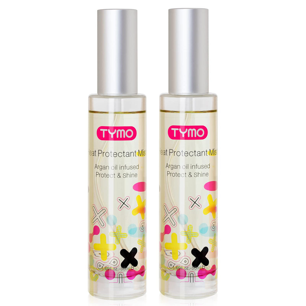 TYMO heat protectant bottle with argan oil ready for heat shielding.