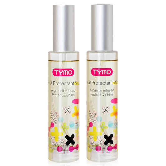 TYMO heat protectant bottle with argan oil ready for heat shielding.