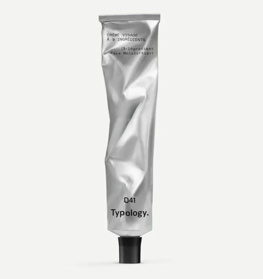 Typology D41 moisturizer bottle delivering lightweight hydration for all skin types.