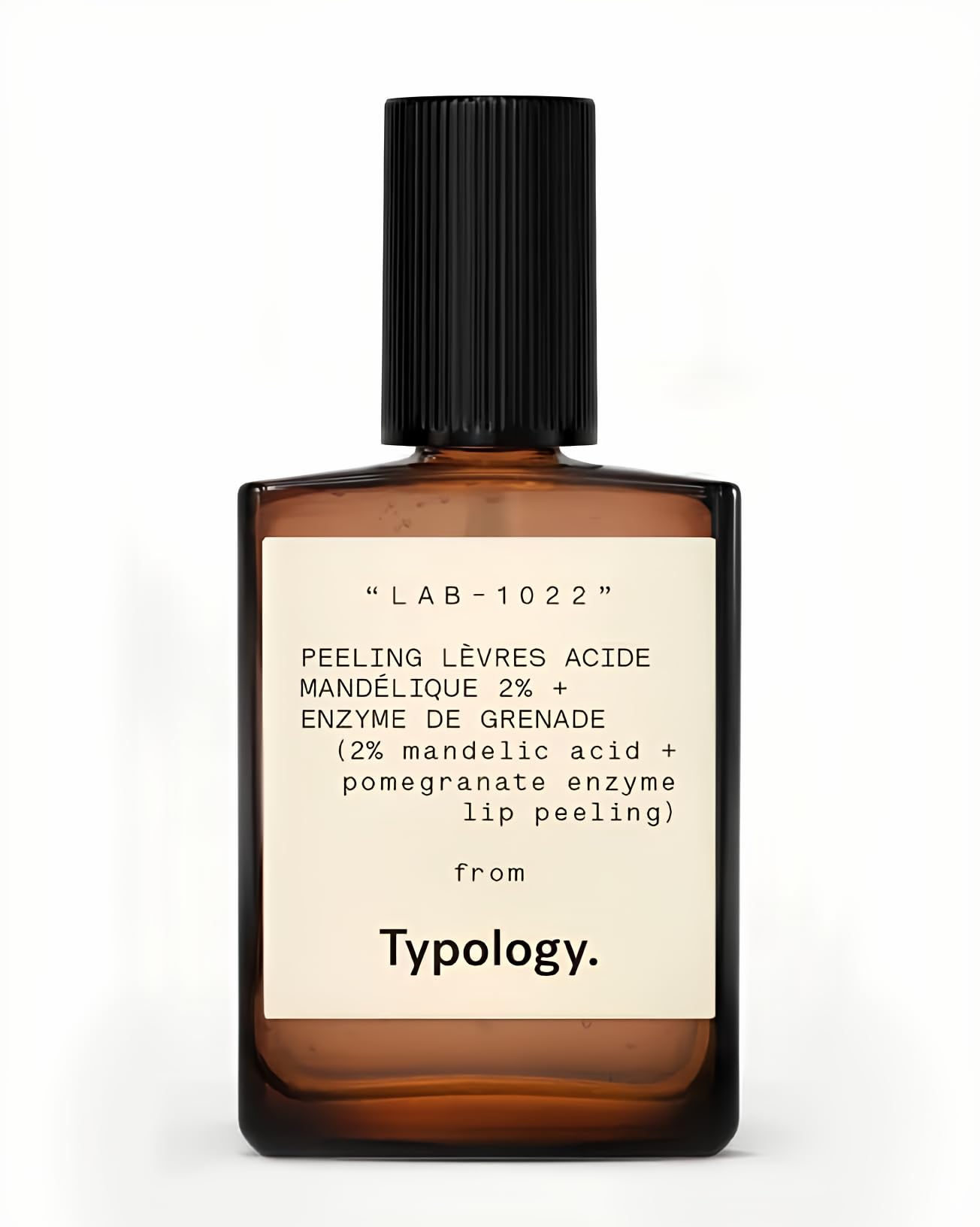 Typology Resurfacing Lip Peel bottle closeup for gentle exfoliation and smooth lips.