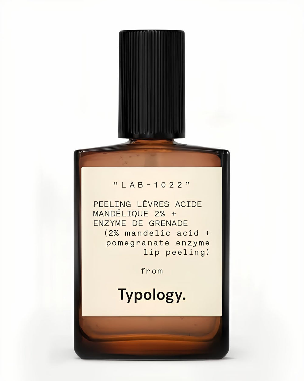 Typology Resurfacing Lip Peel bottle closeup for gentle exfoliation and smooth lips.