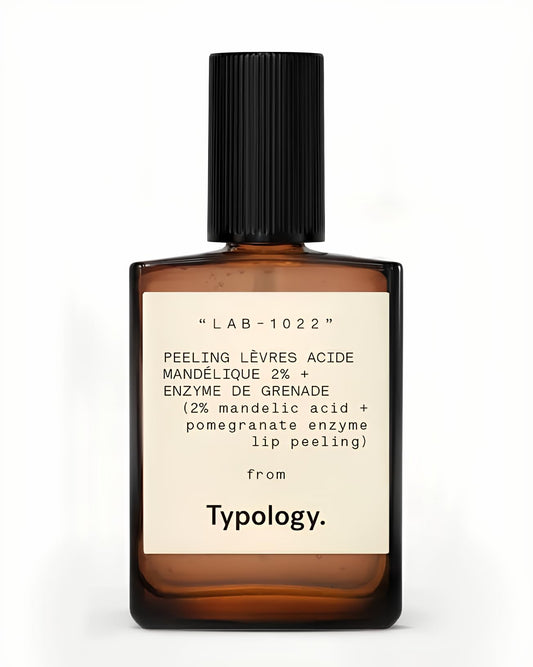 Typology Resurfacing Lip Peel bottle closeup for gentle exfoliation and smooth lips.