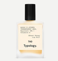 Typology T40 tinted lip oil with squalane for nourished, glossy lips.