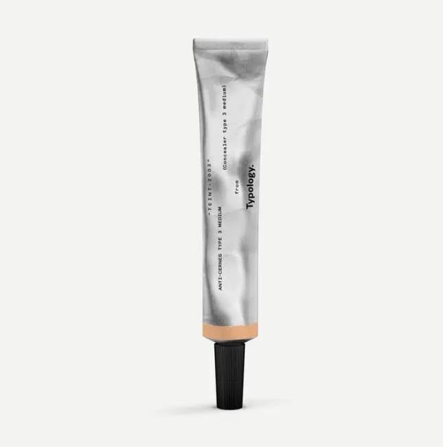 Typology tinted concealer Type 3 bottle demonstrates medium shade for warm olive skin and under-eye coverage.