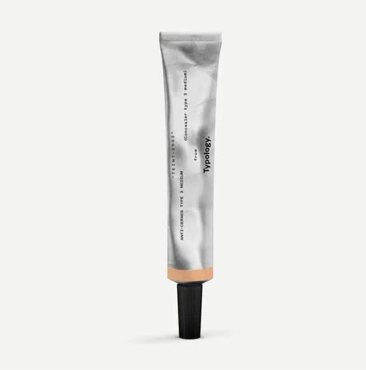 Typology tinted concealer Type 3 bottle demonstrates medium shade for warm olive skin and under-eye coverage.
