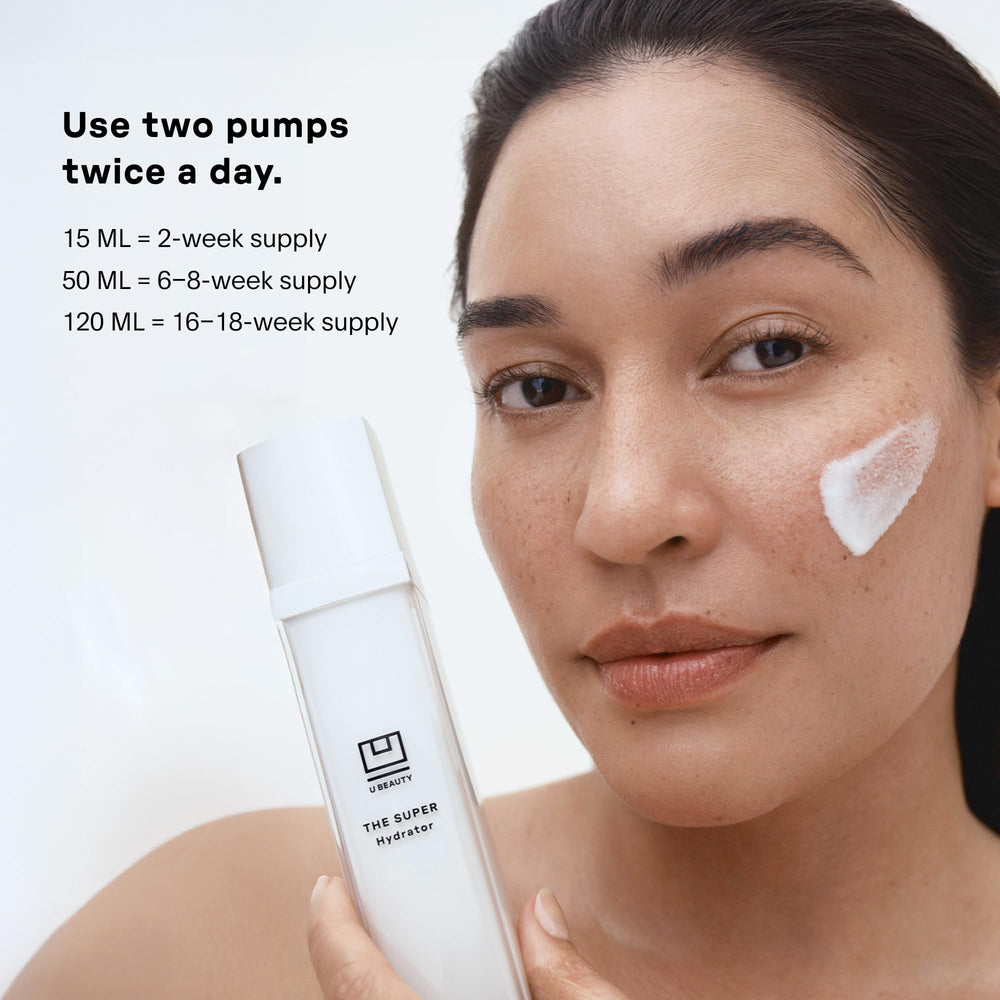 Ingredient panel of U Beauty The SUPER Hydrator with peptides and grapeseed oil.