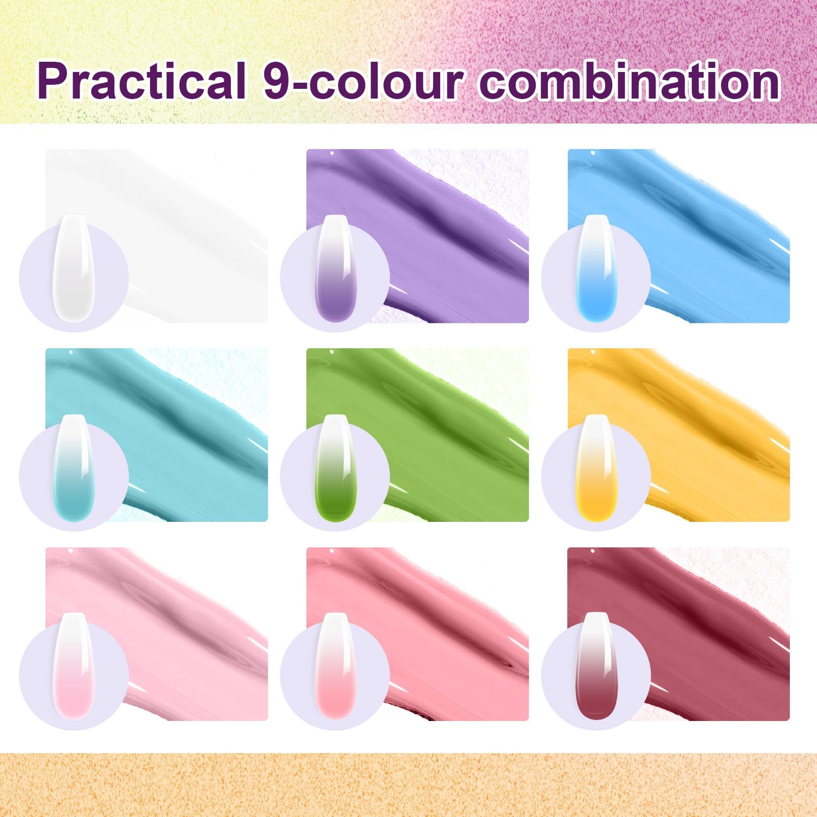 U-Shinein 9-color gel palette showing gradient options for nails