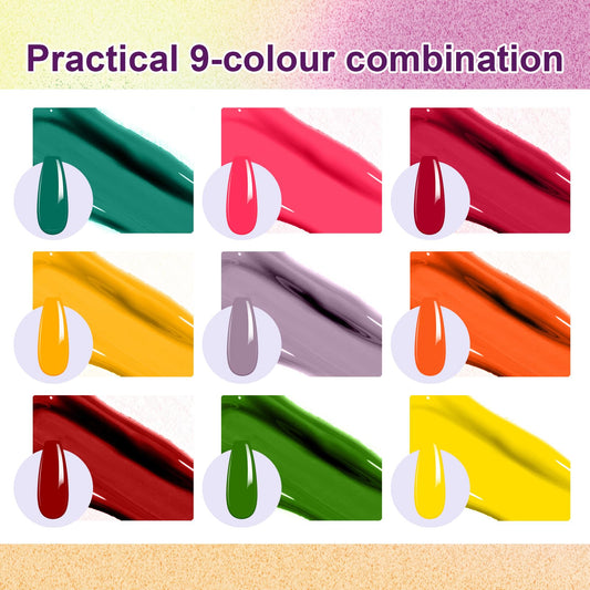 U-Shinein 9-color gradient gel set enables vibrant at-home gradients.