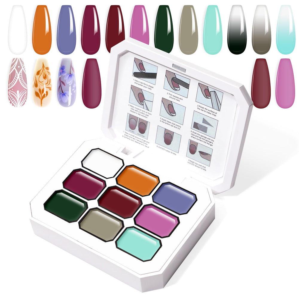 U-Shinein gradient painting gel palette with nine ombre shades for seamless gradients.