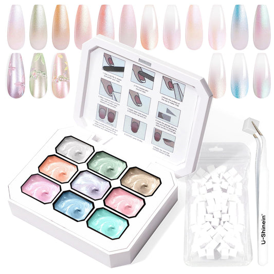 U-Shinein Gradient Painting Gel swatches show 9-color ombre options for versatile nails.