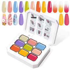 U-Shinein gradient painting gel swatches show vibrant 9-color ombre options.
