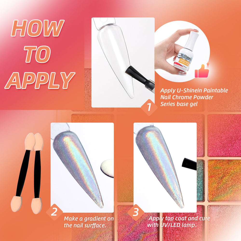 U-Shinein nail-art pigment palette comes with sponges for easy color blending.