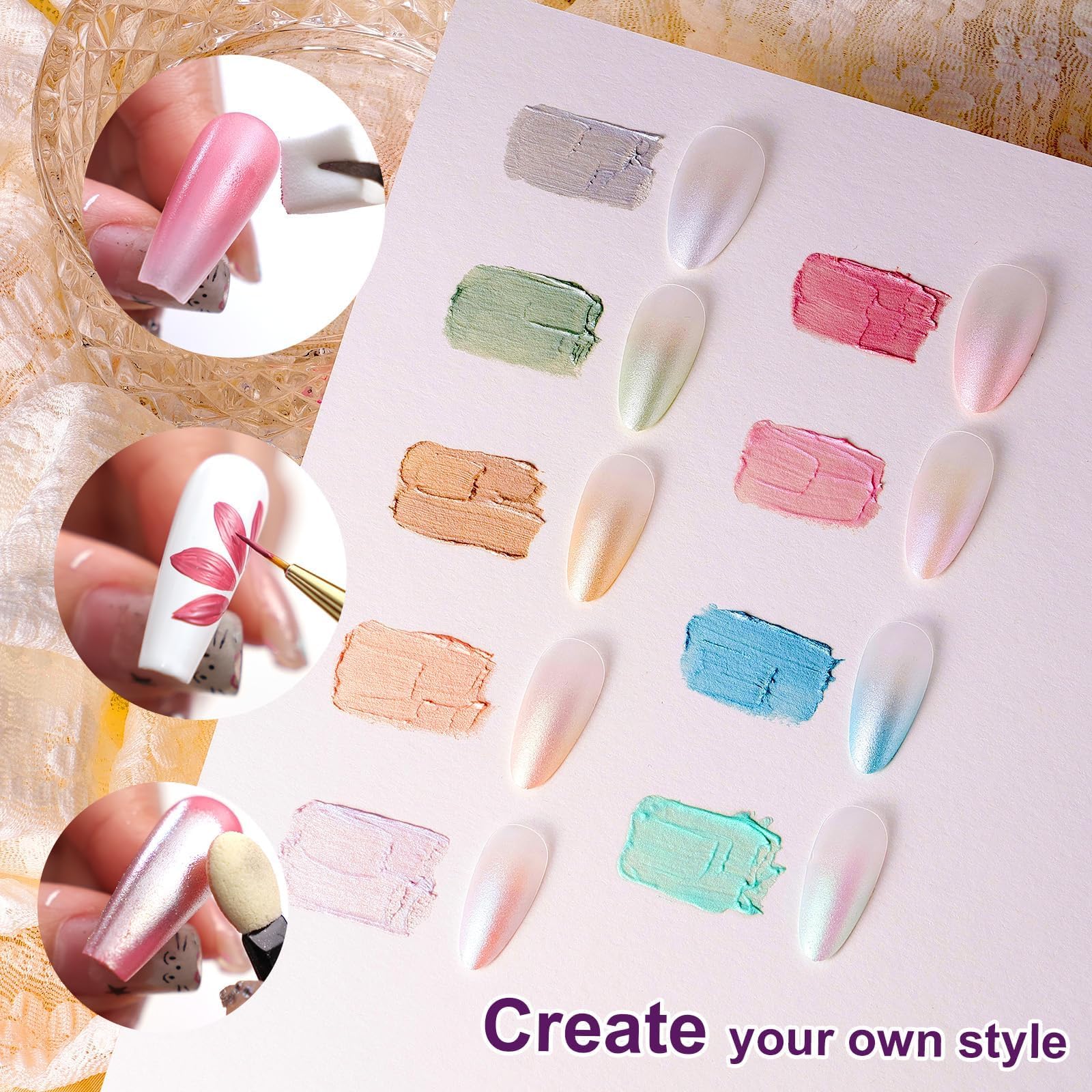 U-Shinein Nail chrome layering for metallic, reflective effects.