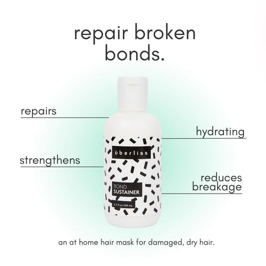 Uberliss Bond Repair Conditioner being applied for a quick 10-minute treatment at home.
