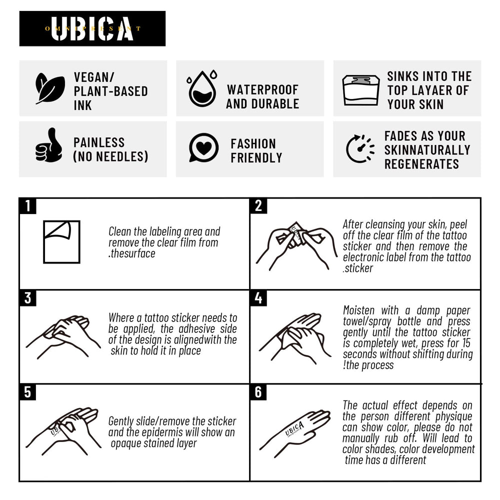 UBICA fashion accessory tattoo sticker adds versatile decoration for events.