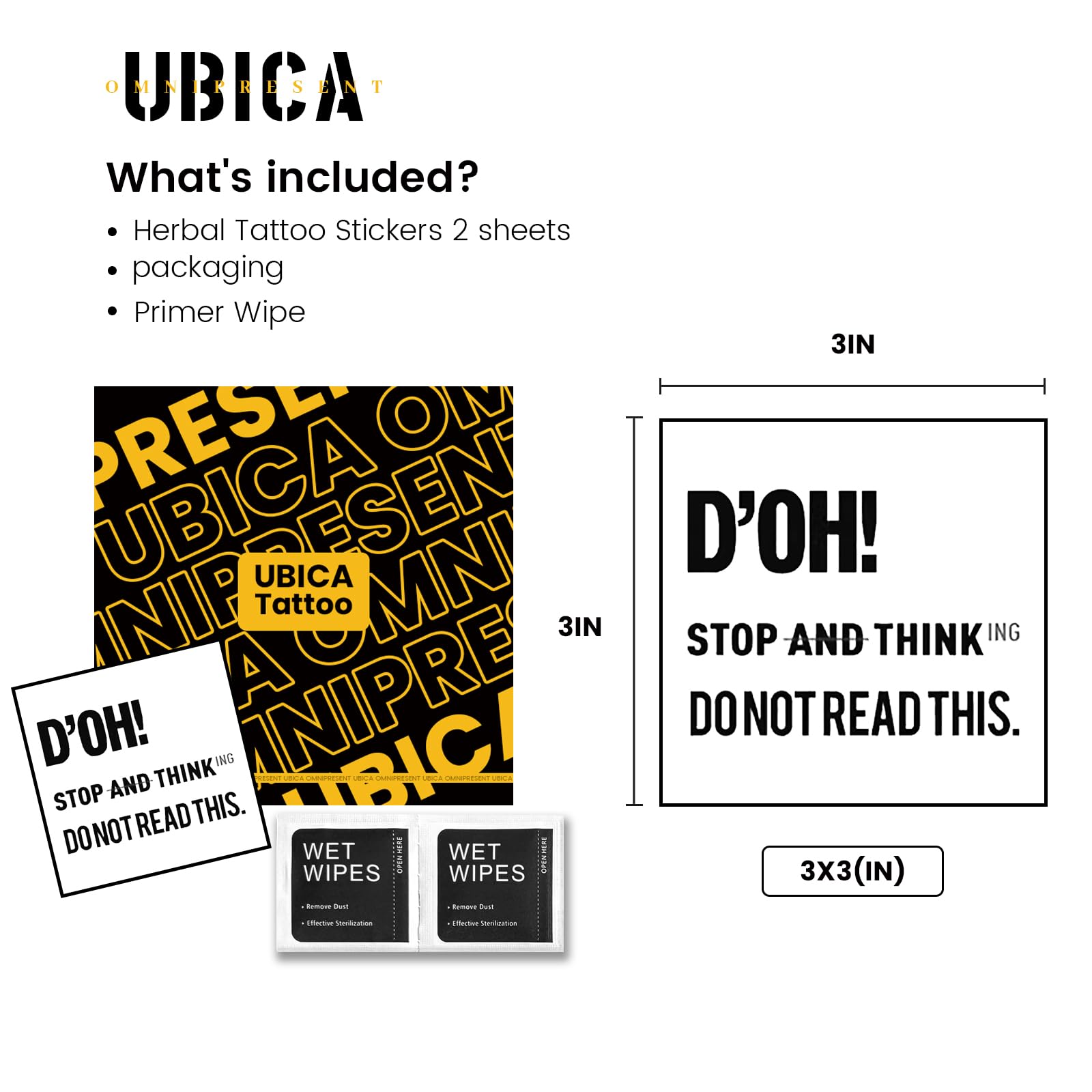 UBICA semi-permanent tattoo sticker offers long-lasting wear with non-reflective finish.